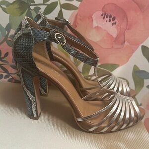 Barneys New York made in Italy genuine leather   And snake Silver and blue Heels